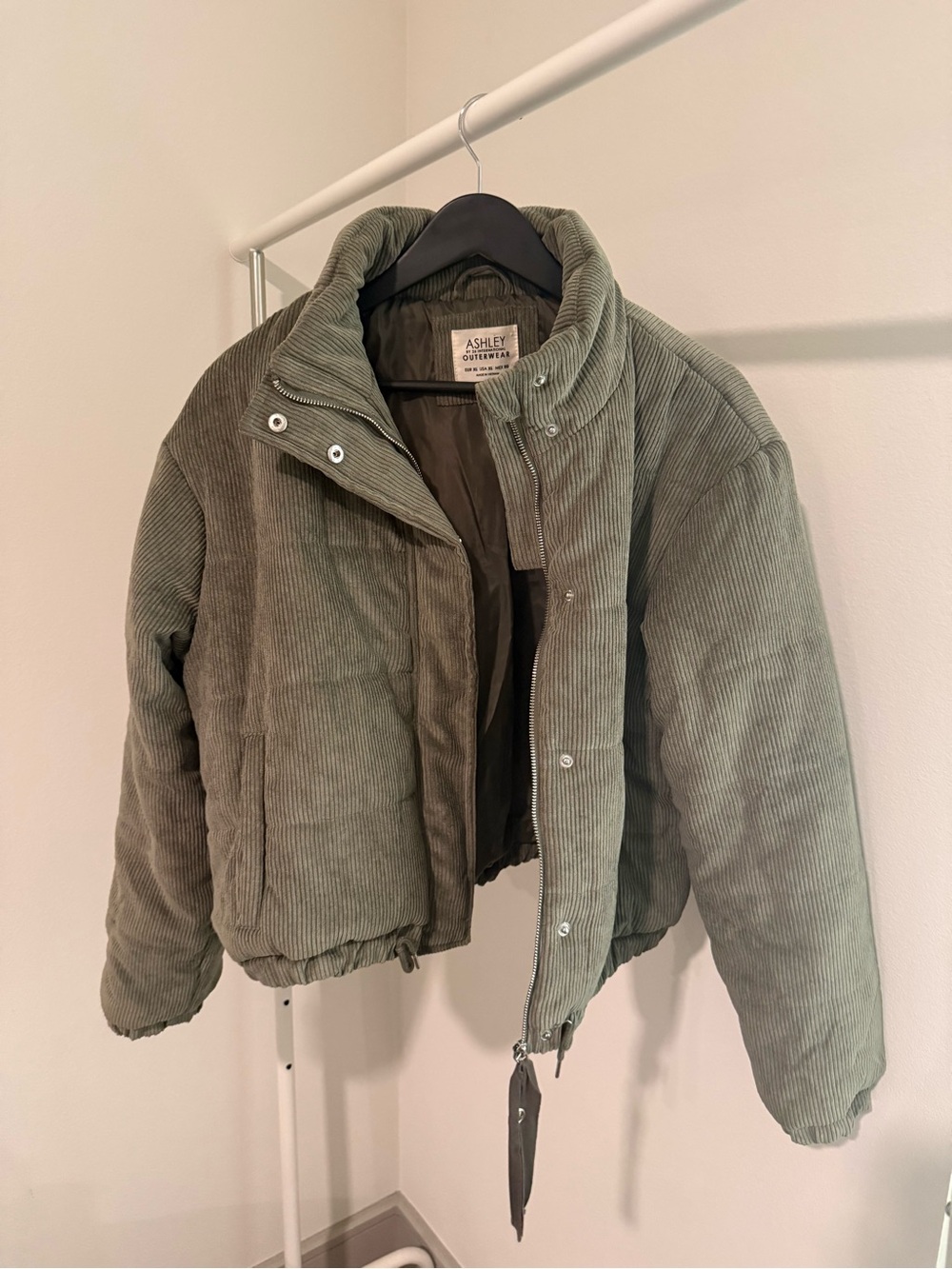 Ashley By 26 International Olive Green Corduroy Puffer Coat